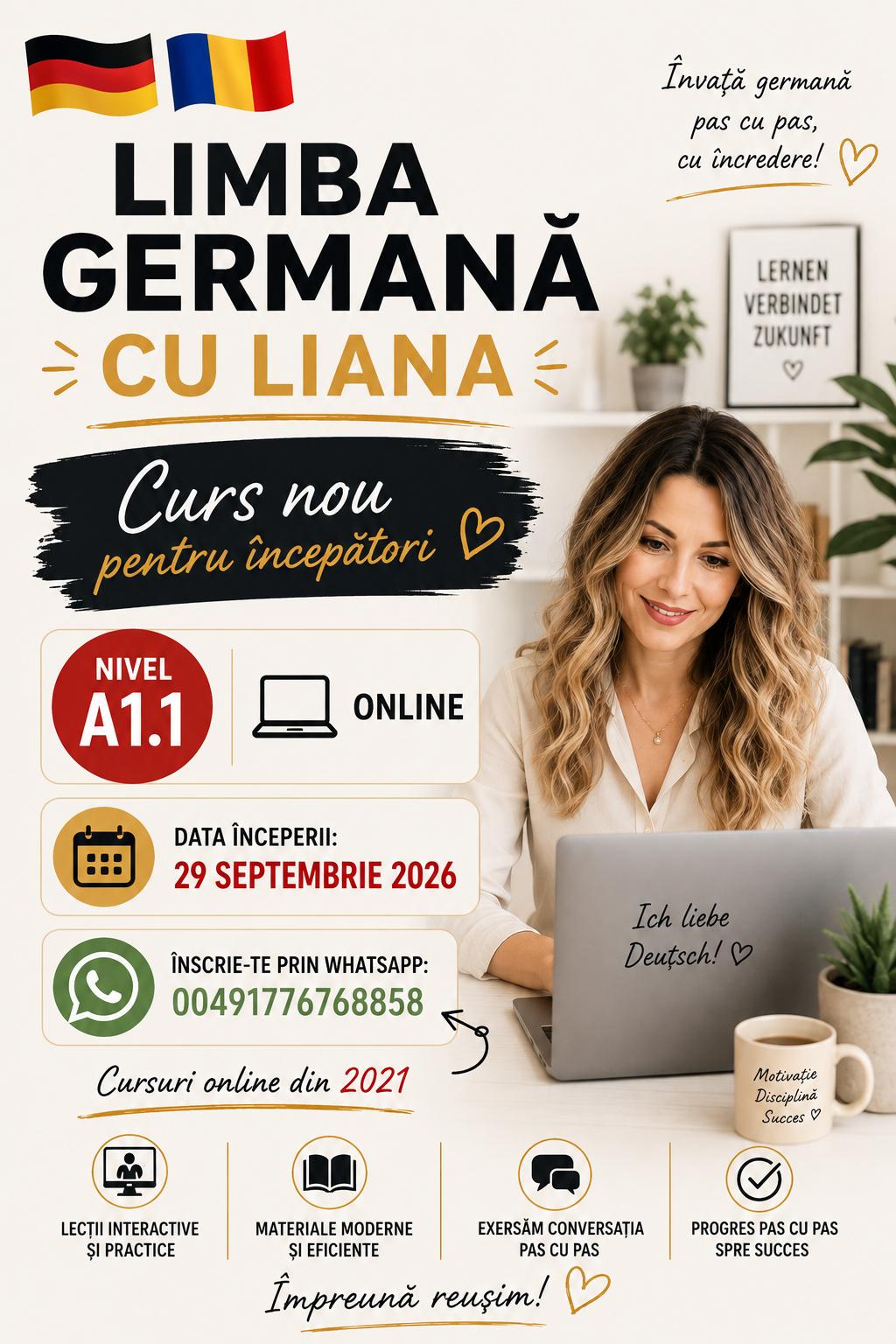 Curs de germană online A1.1 cu Liana – 29 septembrie 2026